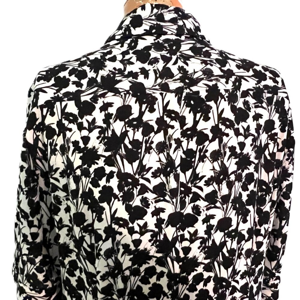 Elie Tahari Shirt Dress Size 14 Black White Floral Stretch Short Sleeve Career - Picture 7 of 12